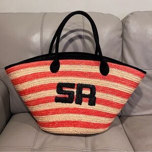 Sonia Rykiel Tote Wheat Straw Striped Bag Paris Vacation Beach Travel Coastal